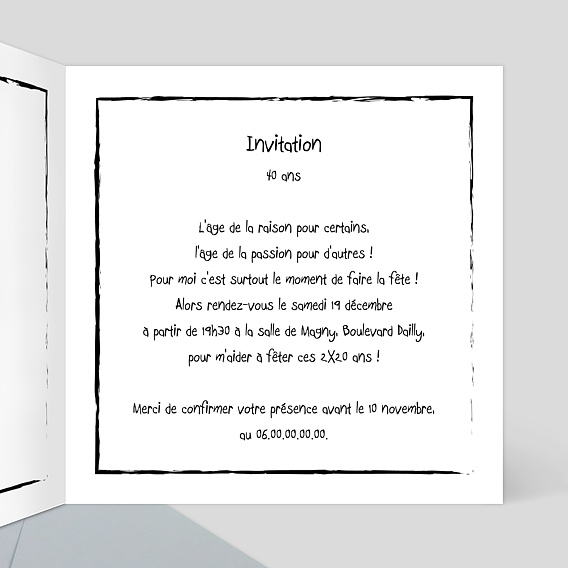 Invitation anniversaire Bande Dessinée Intérieur Droit