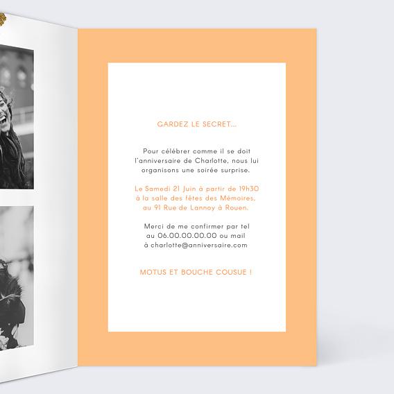 Invitation anniversaire Sacrée Fête Transparence Intérieur Droit