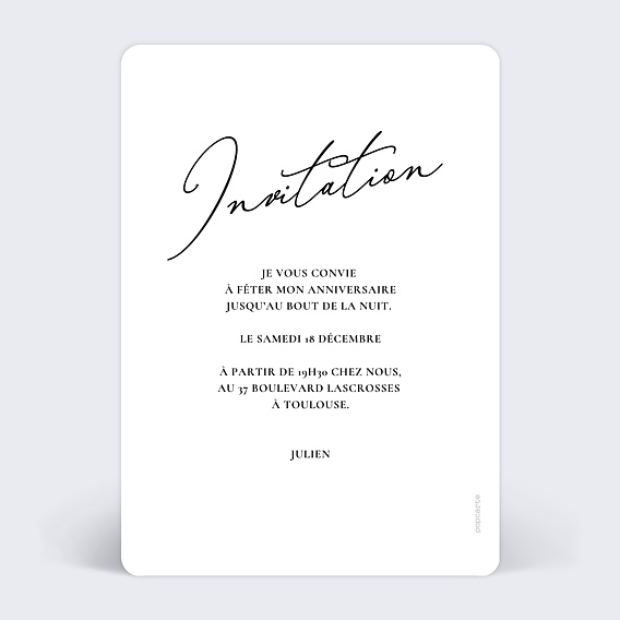 Invitation anniversaire Glamour Verso