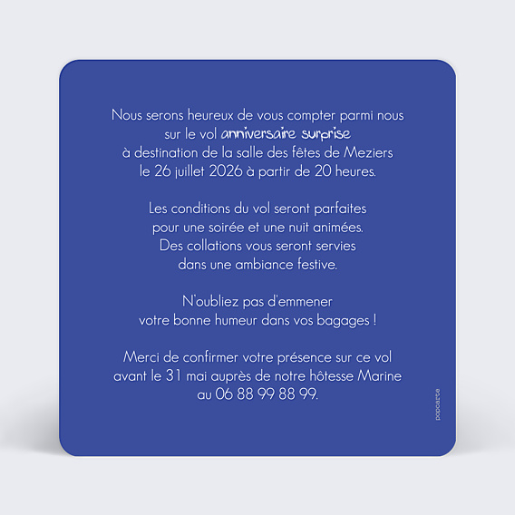 Invitation Anniversaire Adulte Billet d'Avion Gris