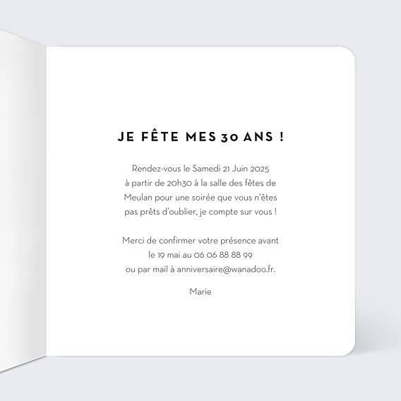 Invitation anniversaire Popart 9 Photos Intérieur Droit