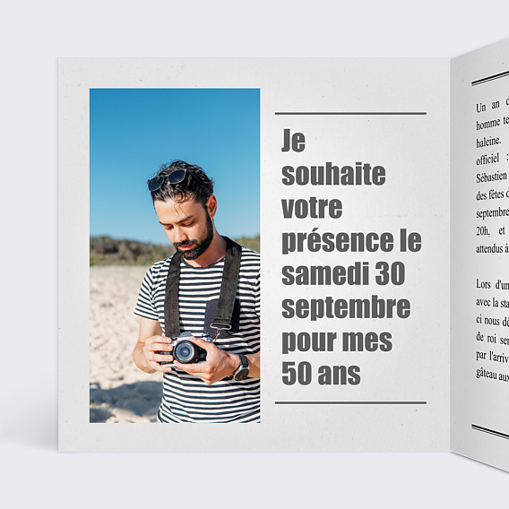 Invitation anniversaire Journal Intérieur Gauche