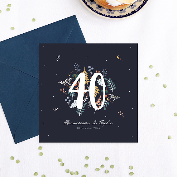 Invitation anniversaire Grands chiffres fleurs Après 4