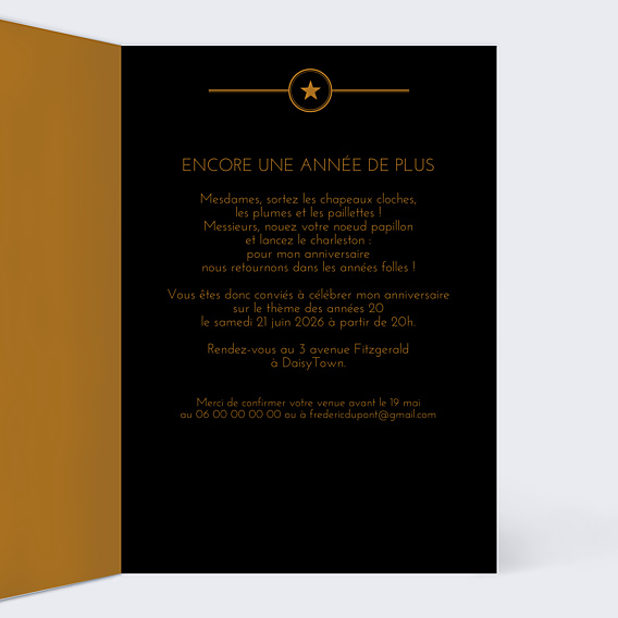 Invitation Anniversaire Adulte Années Folles Typographie