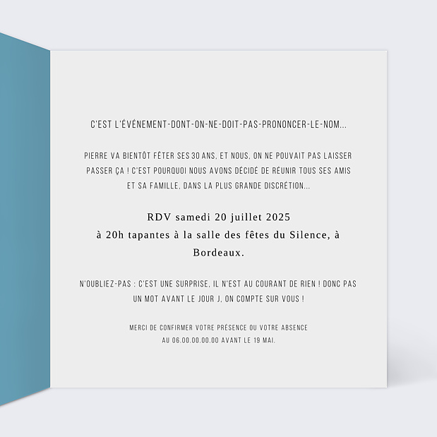 Invitation Anniversaire Chut Surprise Intérieur Droit