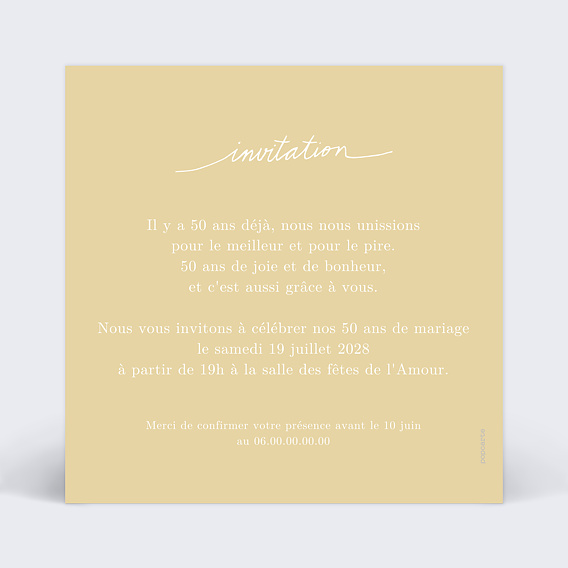Carte d'invitation Lettre Ocre Verso