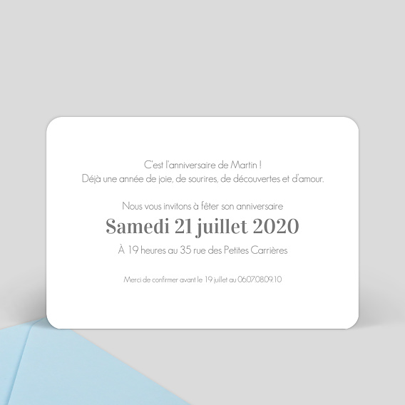Carte d'invitation Ruban Bleu Verso