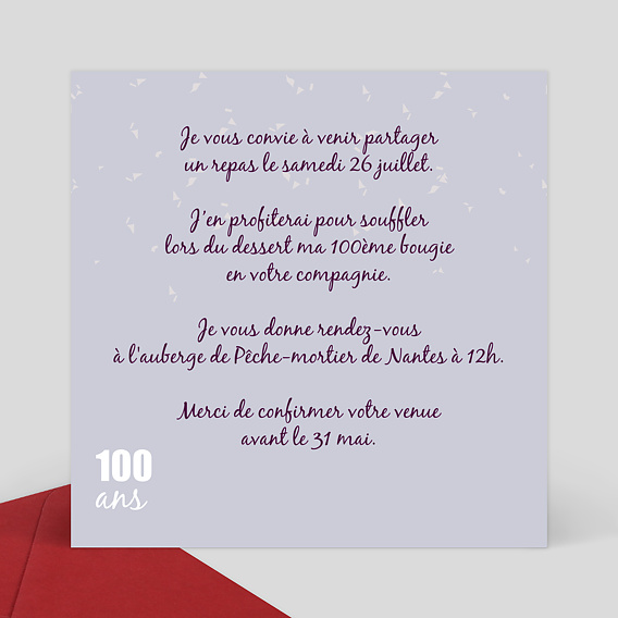 Invitation anniversaire 100 ans  Verso