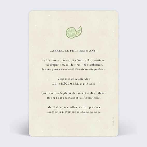 Invitation Anniversaire Adulte Cocktail Mojito