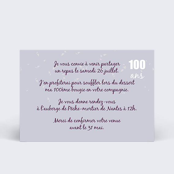 Invitation Anniversaire Adulte 100 ans