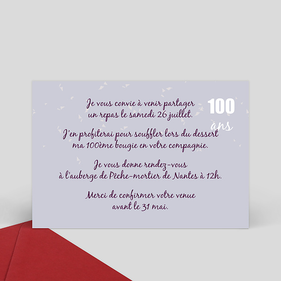 Invitation anniversaire 100 ans Verso