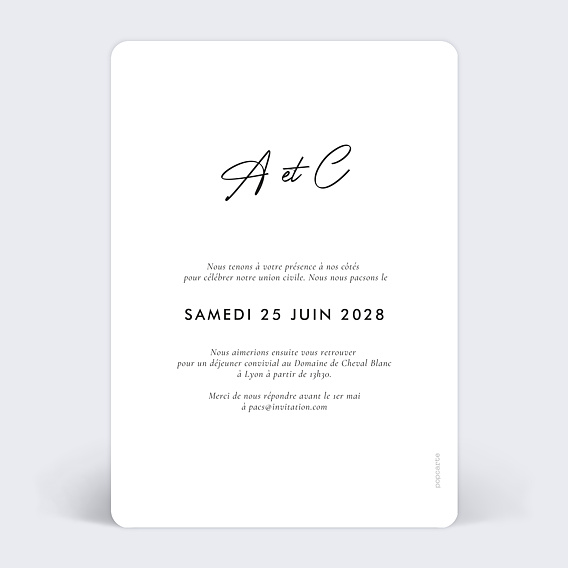 Faire part pacs Faire-part Pacs Noir et Blanc Verso