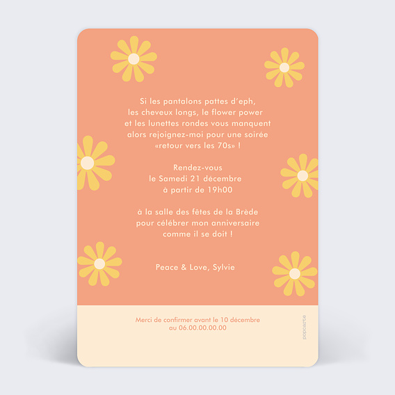 Invitation anniversaire Hippie Verso