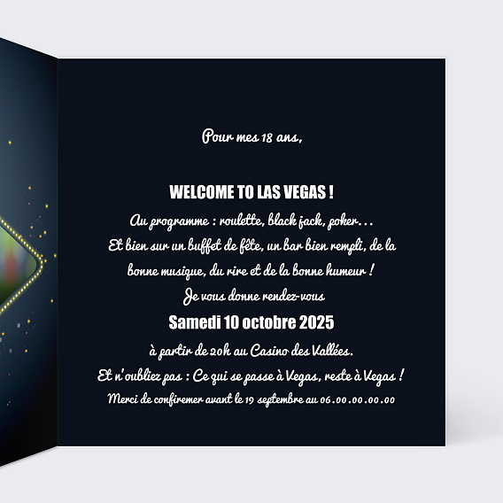 Invitation anniversaire Casino Intérieur Droit