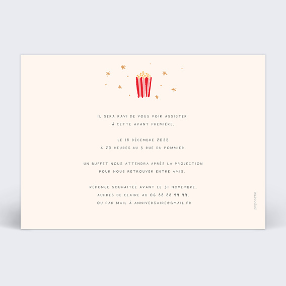 Invitation anniversaire Projection cinéma Verso
