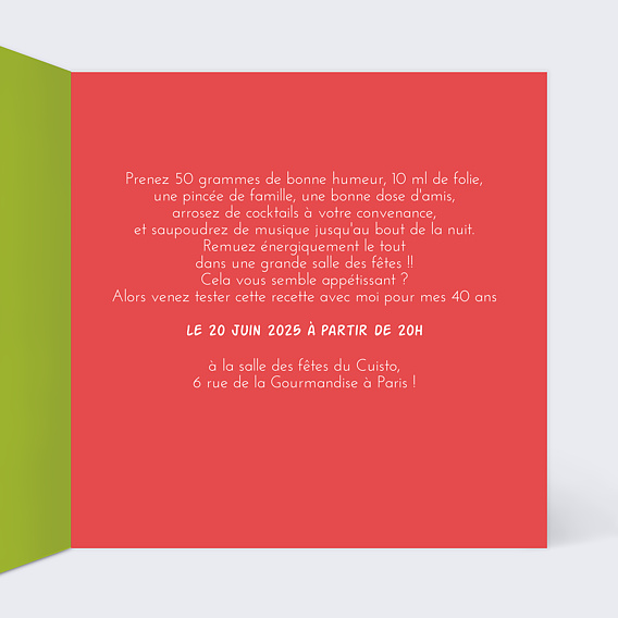 Invitation anniversaire Gâteau Intérieur Droit