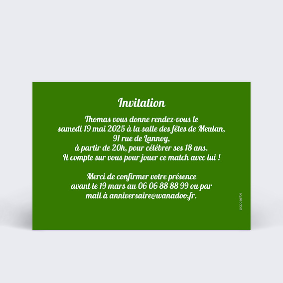 Carte d'invitation d'anniversaire foot Enfant ou Adulte - 10 x 15 cm