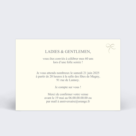 Invitation anniversaire Personnalisable Verso