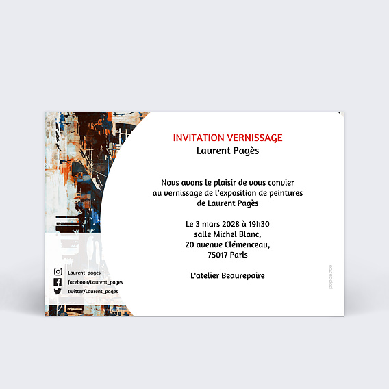 Invitation professionnelle Exposition Peinture Verso