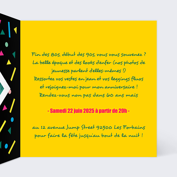 Invitation anniversaire 80s Intérieur Droit