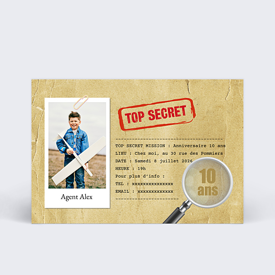 Invitation Anniversaire Enfant Agent Secret