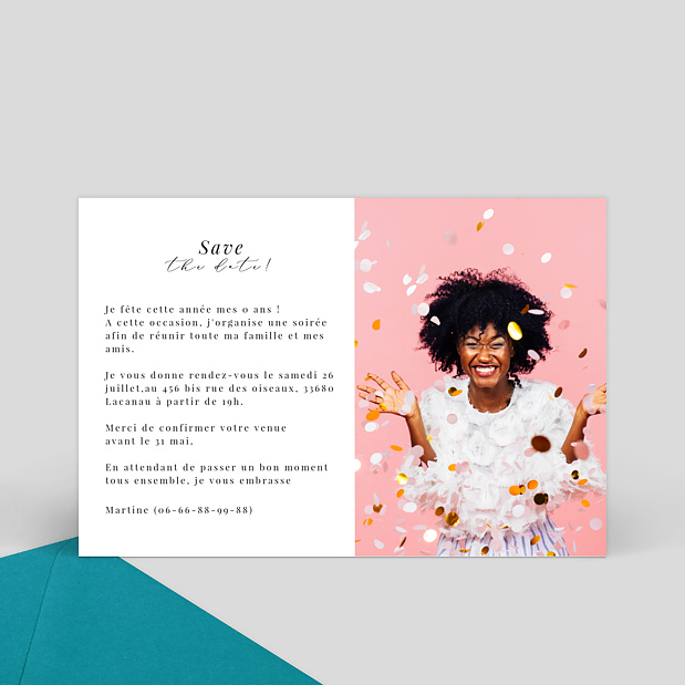 Invitation Anniversaire Craie Rose Verso