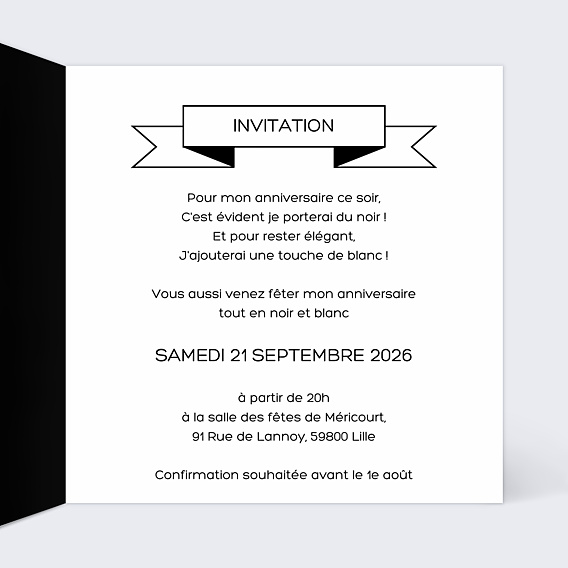 Invitation Anniversaire Adulte Black and White