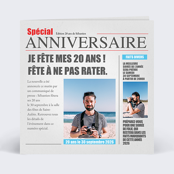 Invitation Anniversaire Adulte Journal