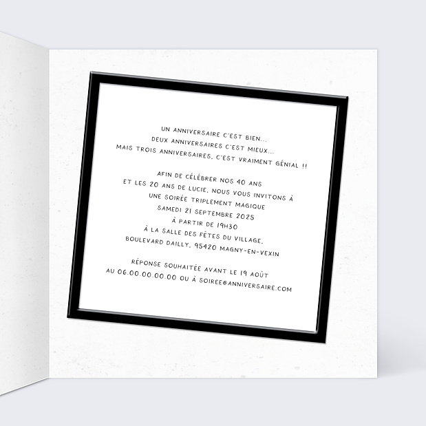 Invitation Anniversaire Triple Intérieur Droit