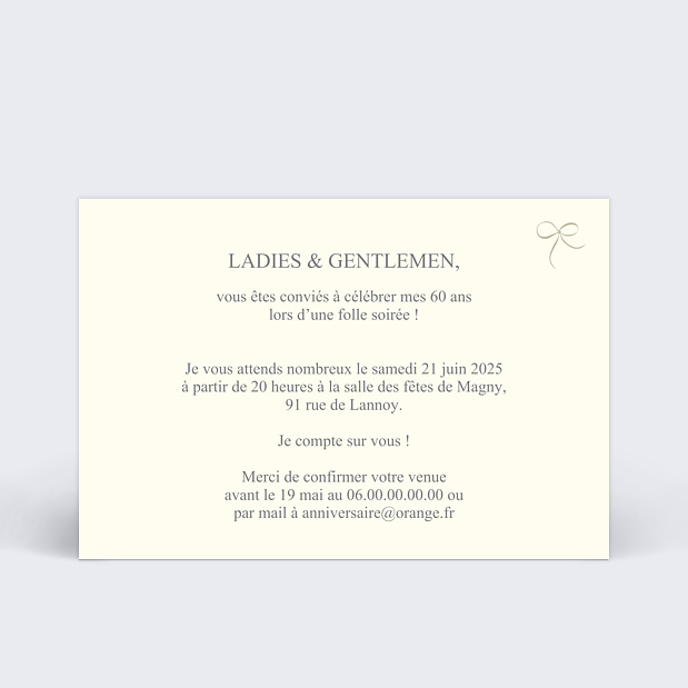Invitation Anniversaire Personnalisable 60 Ans Verso