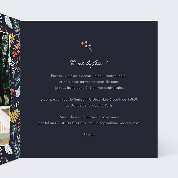 Invitation Anniversaire Adulte Grands chiffres fleurs