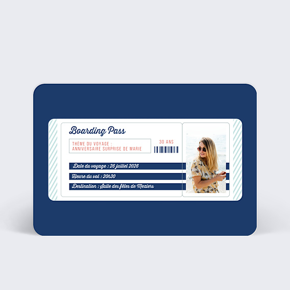 Invitation Anniversaire Adulte Billet d'Avion Bleu