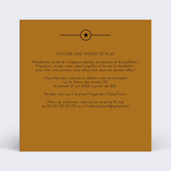 Invitation Anniversaire Adulte Années Folles Typographie