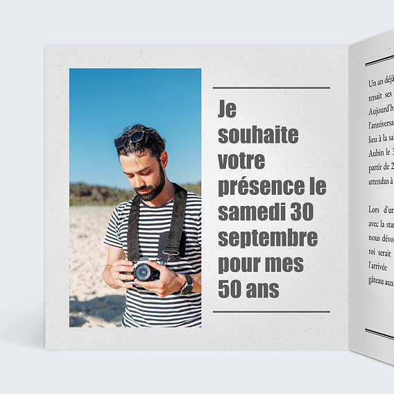 Invitation anniversaire Journal Intérieur Gauche
