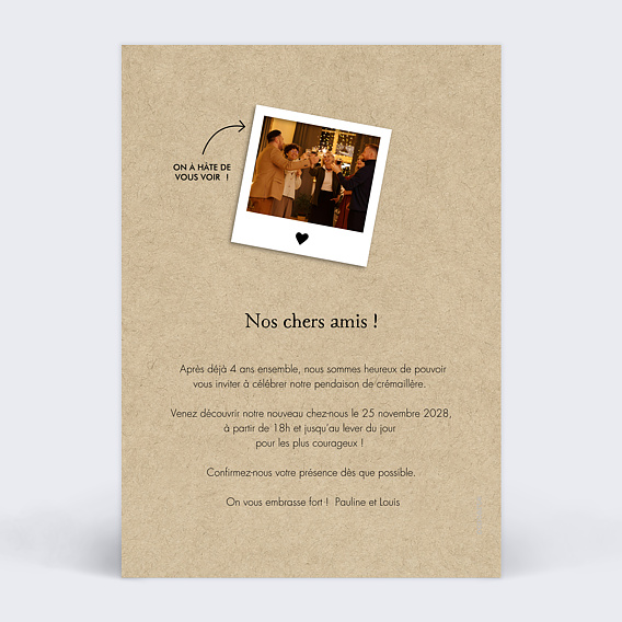 Carte d'invitation Polaroid Carte d'Invitation Verso