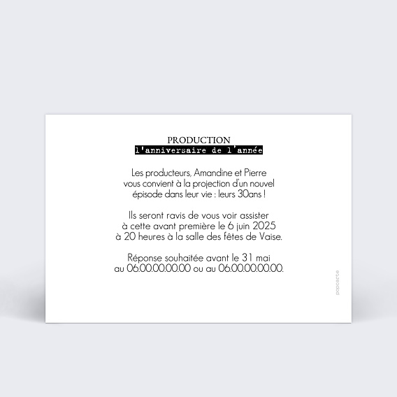 Invitation anniversaire Place de Cinéma Verso