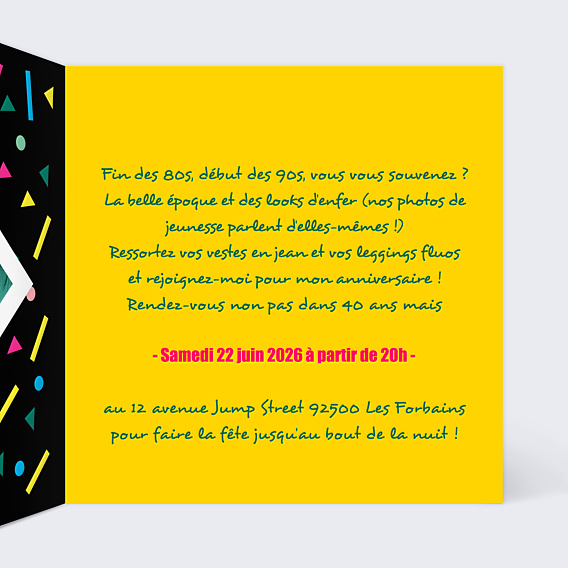 Invitation Anniversaire Adulte 80s