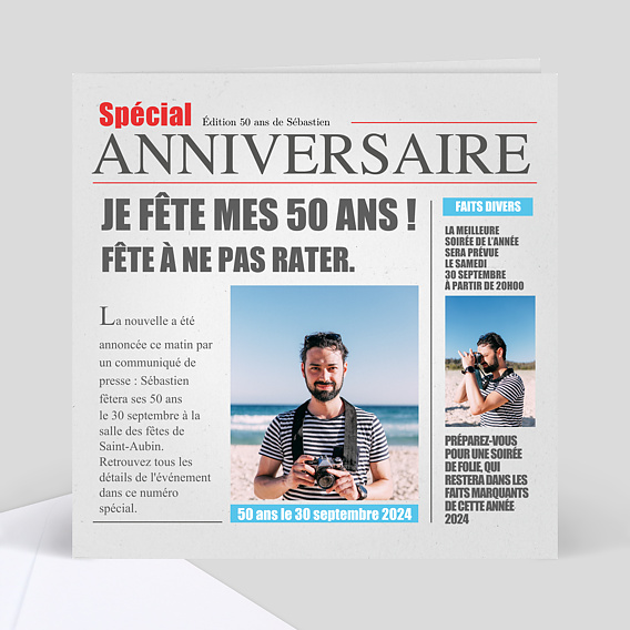 Invitation Anniversaire 50 ans - Popcarte