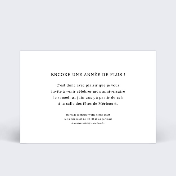 Invitation anniversaire Fond Bois Verso
