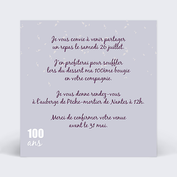 Invitation Anniversaire Adulte 100 ans