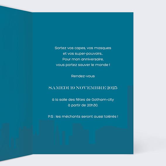 Invitation anniversaire Super Héro Intérieur Droit