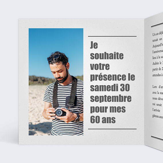 Invitation anniversaire Journal Intérieur Gauche