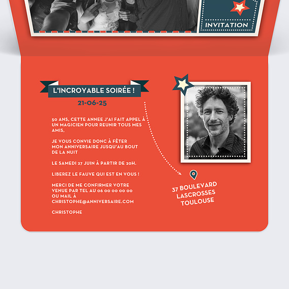 Invitation anniversaire Vintage Intérieur Droit