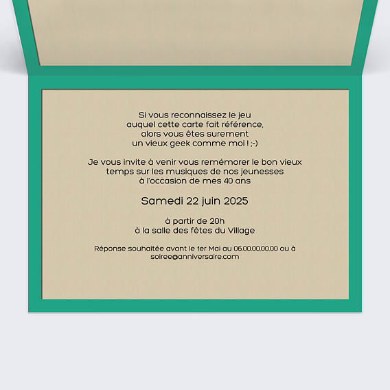 Invitation anniversaire Jeu Rétro Intérieur Droit