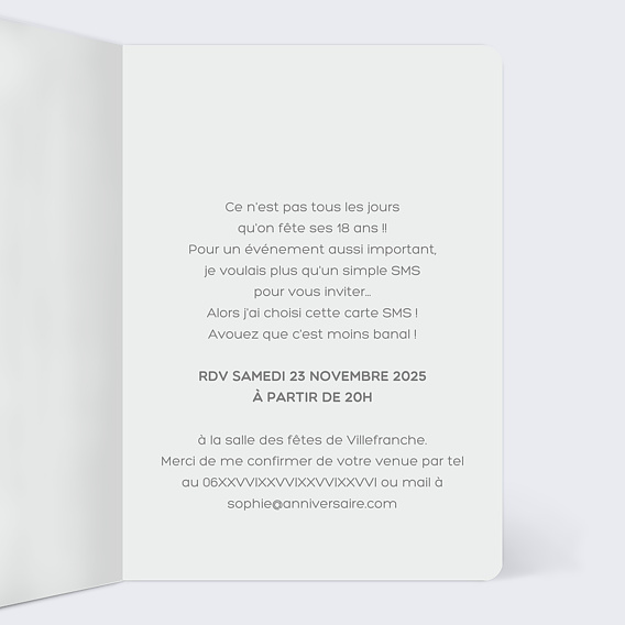 Invitation anniversaire SMS Intérieur Droit