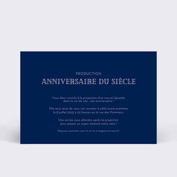 Invitation anniversaire Thème Cinéma Verso