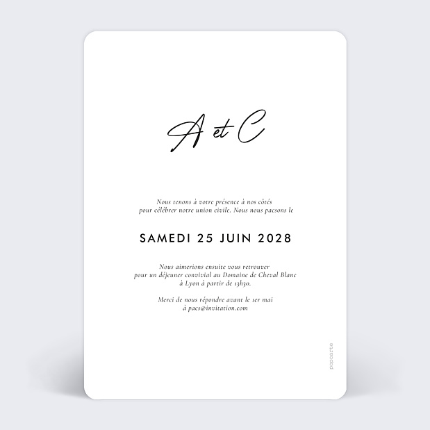 Texte Faire-part Pacs Noir et Blanc Verso
