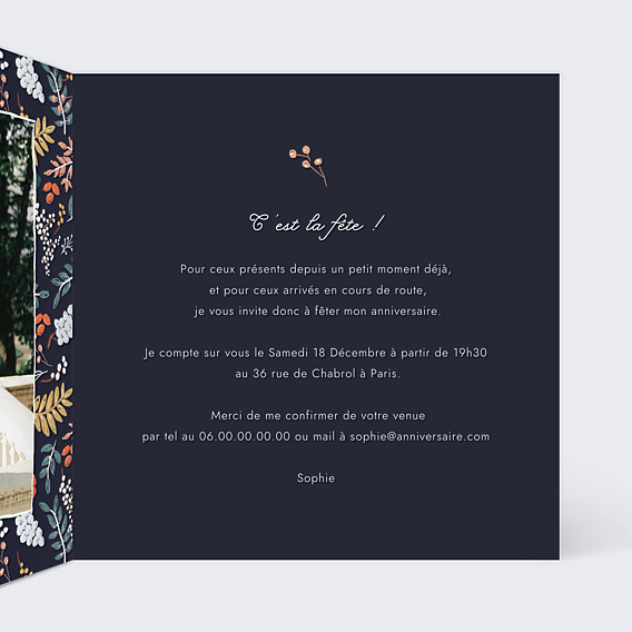 Invitation Anniversaire Adulte Grands chiffres fleurs