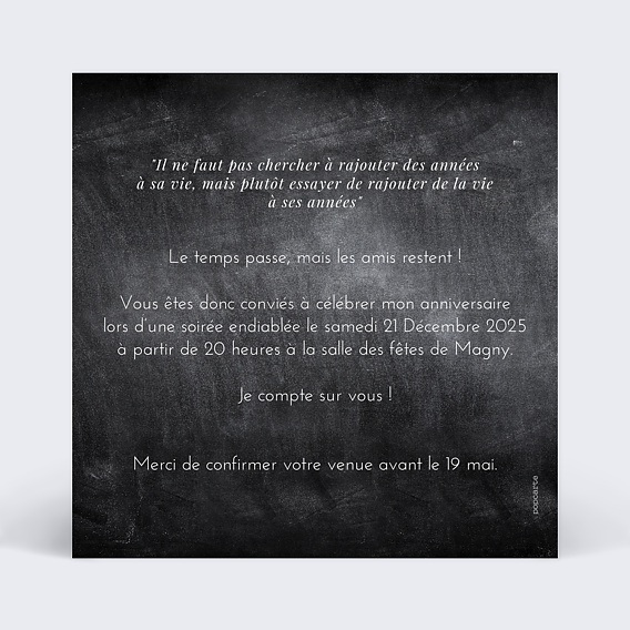 Invitation anniversaire Avant-Après Verso