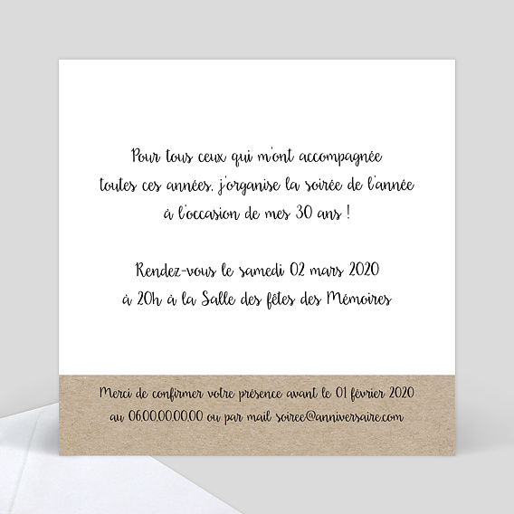 Carte d'invitation Photomaton Verso